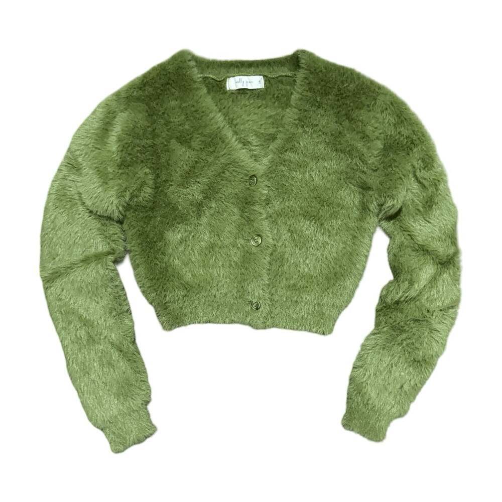 Molly Green Fuzzy Cardigan Sweater Size Medium
